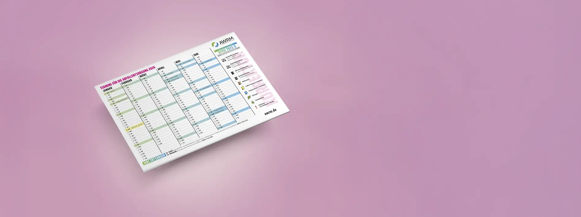 Entsorgungskalender der AWRM Hintergrund magentafarben