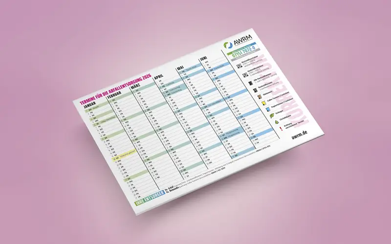 Entsorgungskalender der AWRM Hintergrund magentafarben